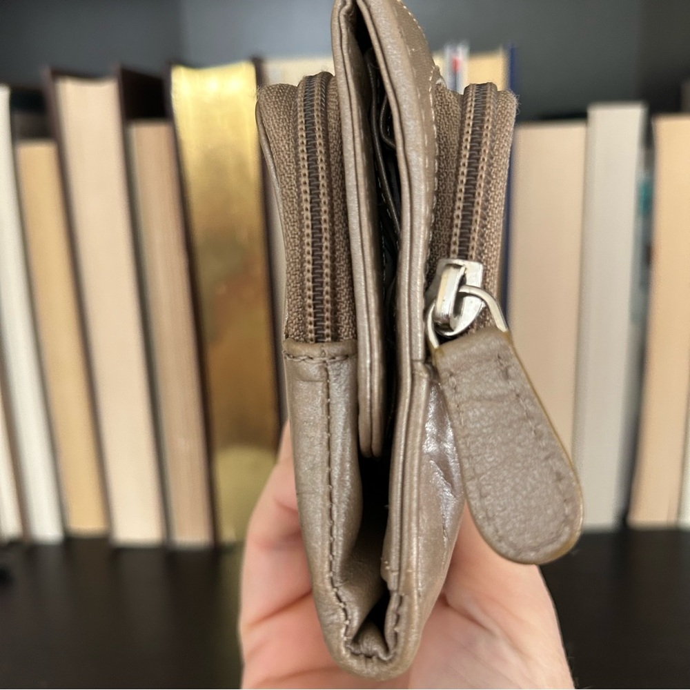 Large Leather Clutch Wallet - metallic taupe color - Picture 9 of 16
